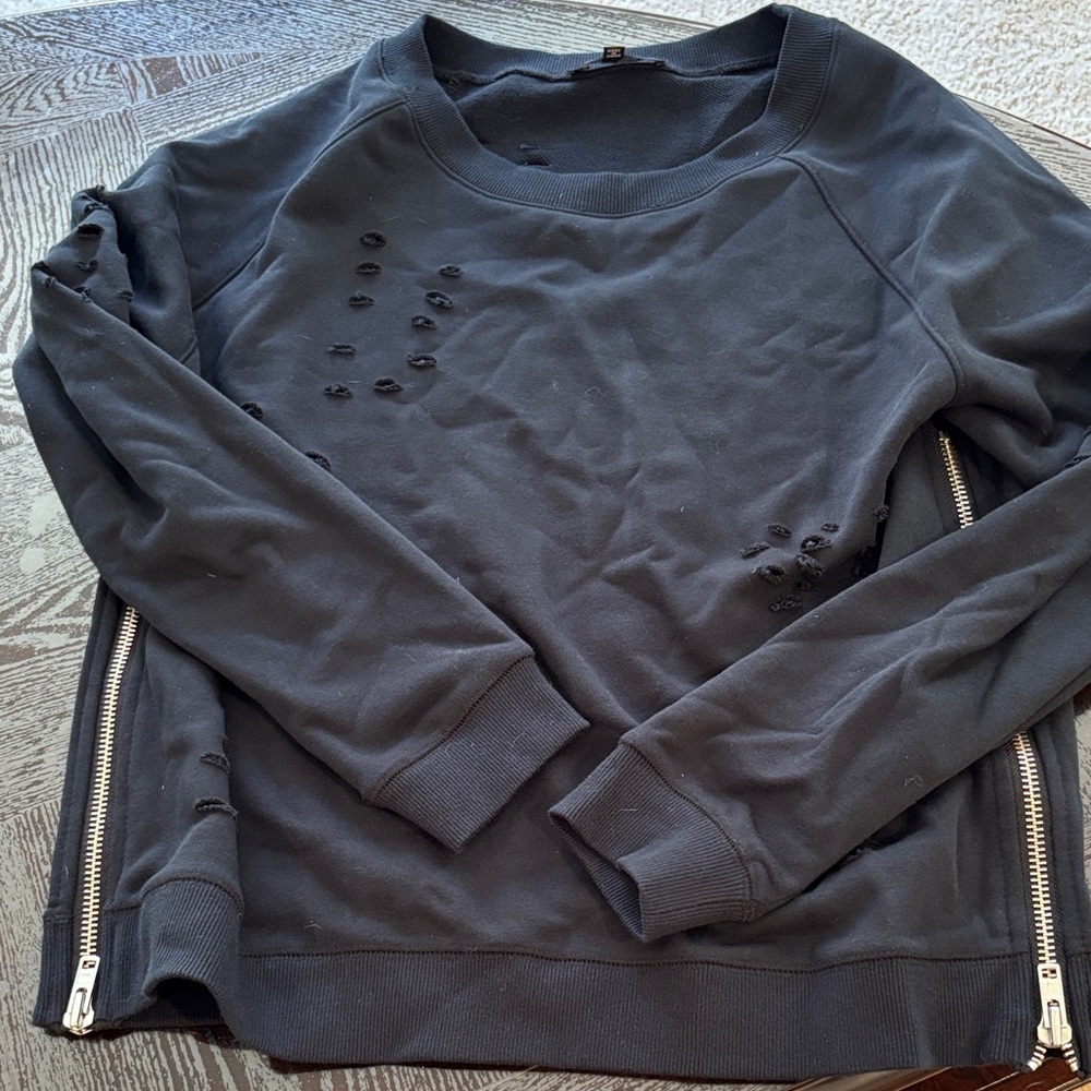 Central Park West Black wide Ribbed Collar Top size Large! Over $250 retail!
